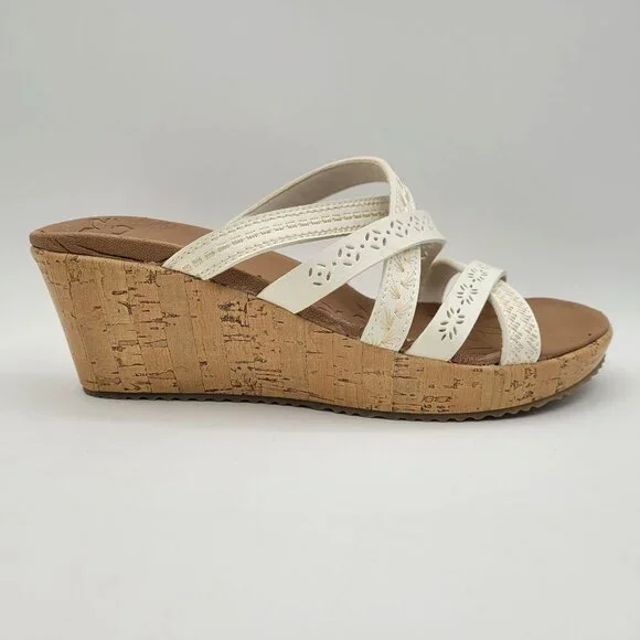 Skechers Beverlee Tiger Posse Sandals Luxe Foam Women's Sz 6 Wedge Strappy White - Picture 5 of 15